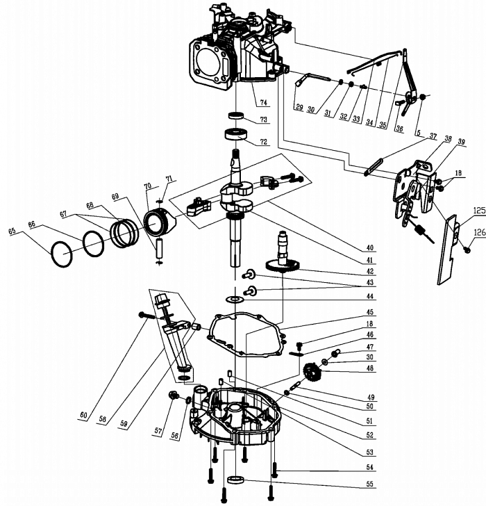 6 ПОРШЕНЬ - КОЛЕНВАЛ - КОЛЬЦА Газонокосилка CHAMPION LM5346E