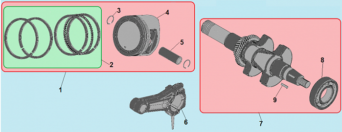 6 ПОРШЕНЬ -ЦИЛИНДР -КОЛЕНВАЛ- КОЛЬЦА МОТОПОМПА CHAMPION GP100E