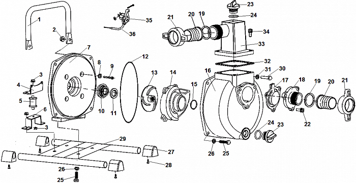 3 КОРПУС ПОМПЫ - САЛЬНИК - КРЫЛЬЧАТКА - УЛИТКА МОТОПОМПА CHAMPION GP27-II