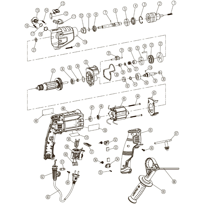 Дрель ударная двухскоростная + кейс ДУ-П850-2 ЭРМК