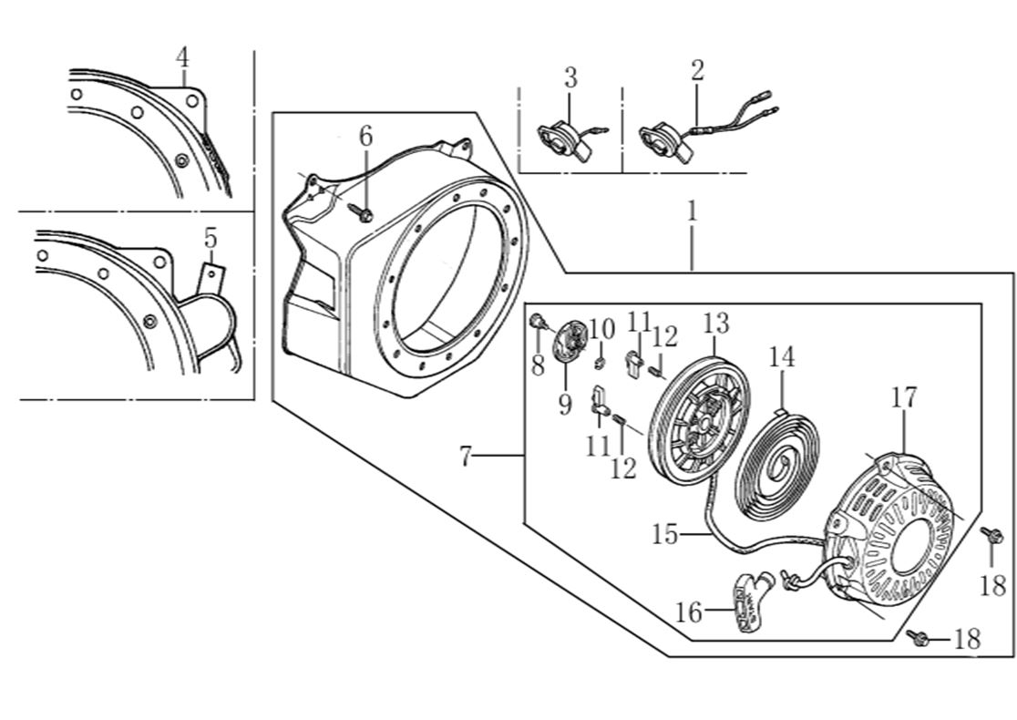 ЗАПЧАСТИ ДЛЯ МОТОПОМПЫ БЕНЗИНОВОЙ ELITECH МБ 500 Д 50 (СТАРТЕР РУЧНОЙ)