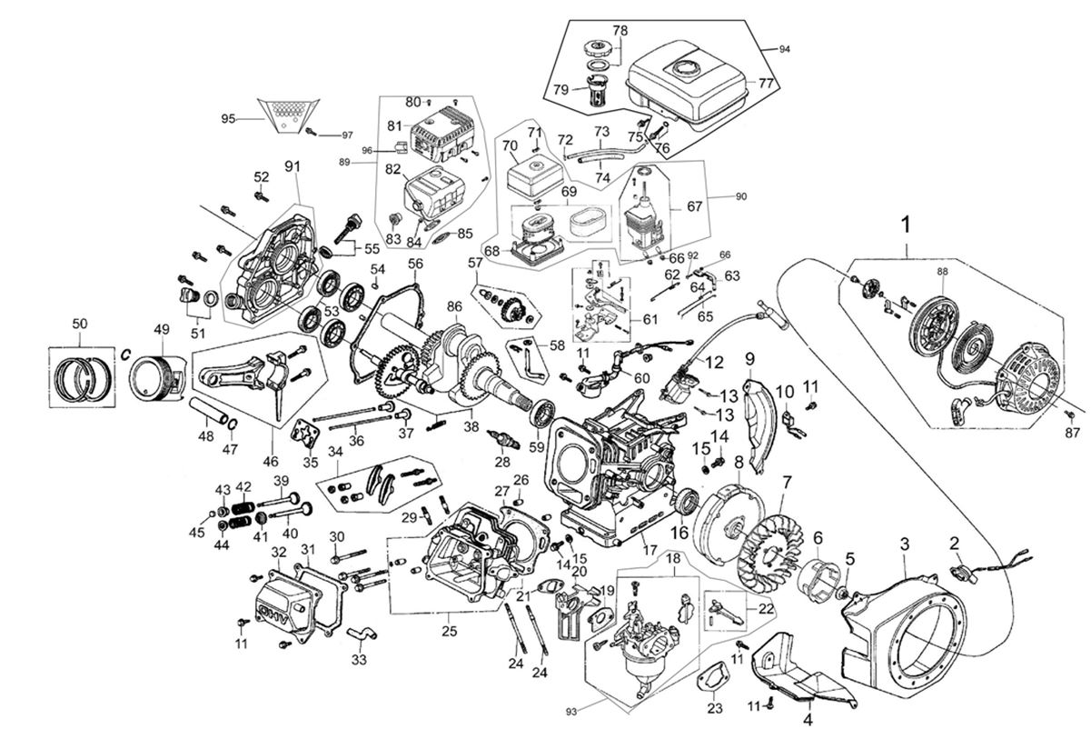 ЗАПЧАСТИ ДЛЯ КУЛЬТИВАТОРА БЕНЗИНОВОГО ELITECH КБ 72 (ДВИГАТЕЛЬ)