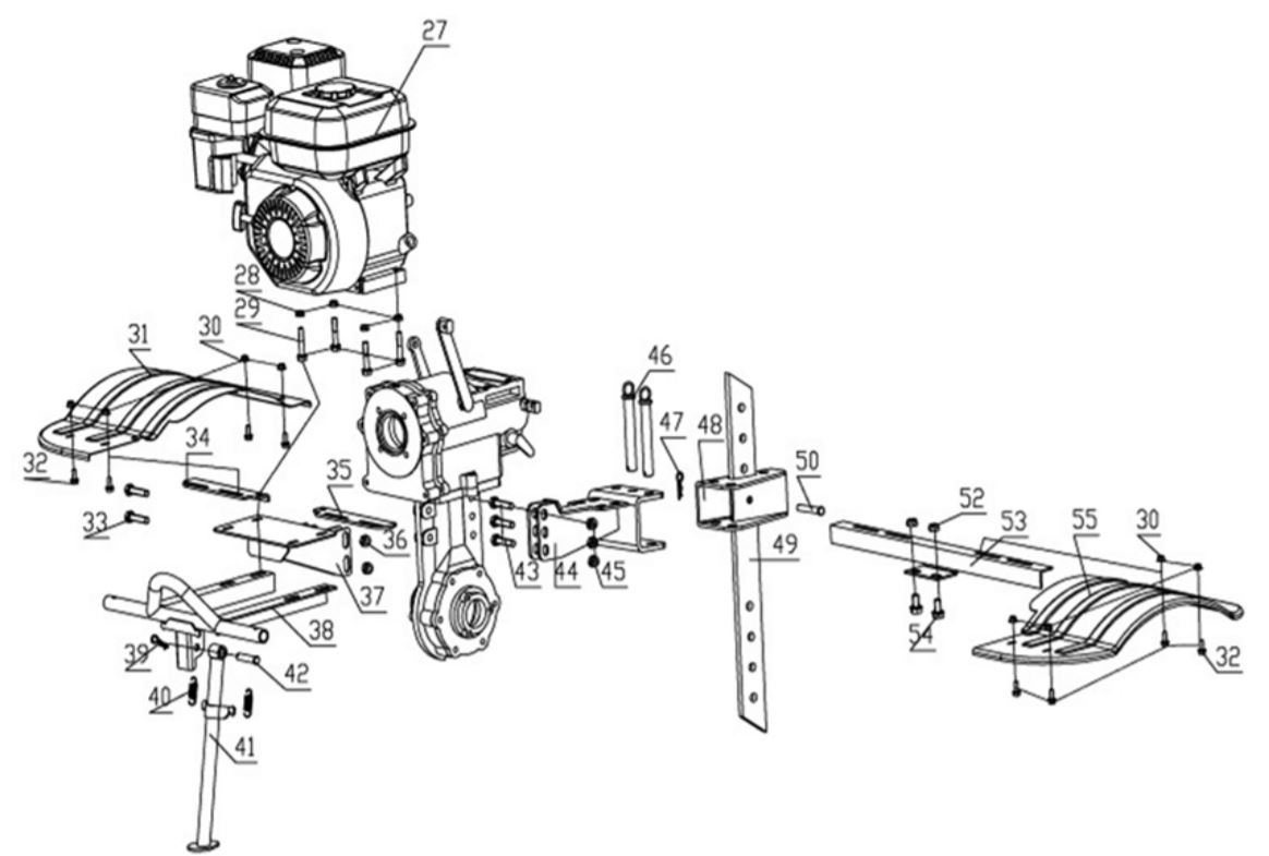 ЗАПЧАСТИ ДЛЯ МОТОБЛОКА БЕНЗИНОВОГО ELITECH КБ 600 (РАМА, РЕДУКТОР)