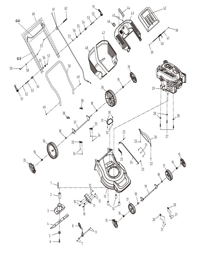 ЗАПЧАСТИ ДЛЯ ГАЗОНОКОСИЛКИ БЕНЗИНОВОЙ ELITECH К 3500В (ОБЩАЯ)
