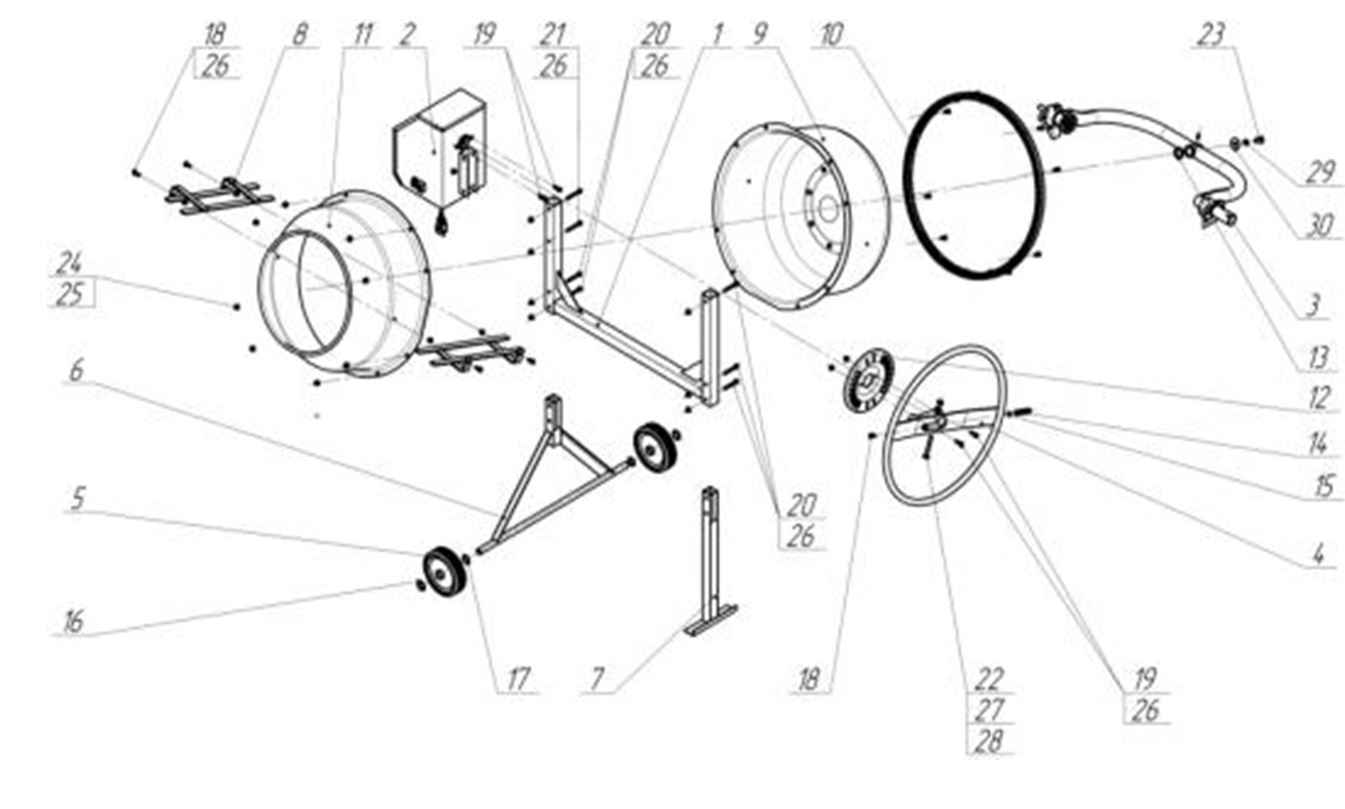 ЗАПЧАСТИ ДЛЯ БЕТОНОСМЕСИТЕЛЯ ЭЛЕКТРИЧЕСКОГО ELITECH Б 140Н (2017 ГОД) (ОБЩАЯ)