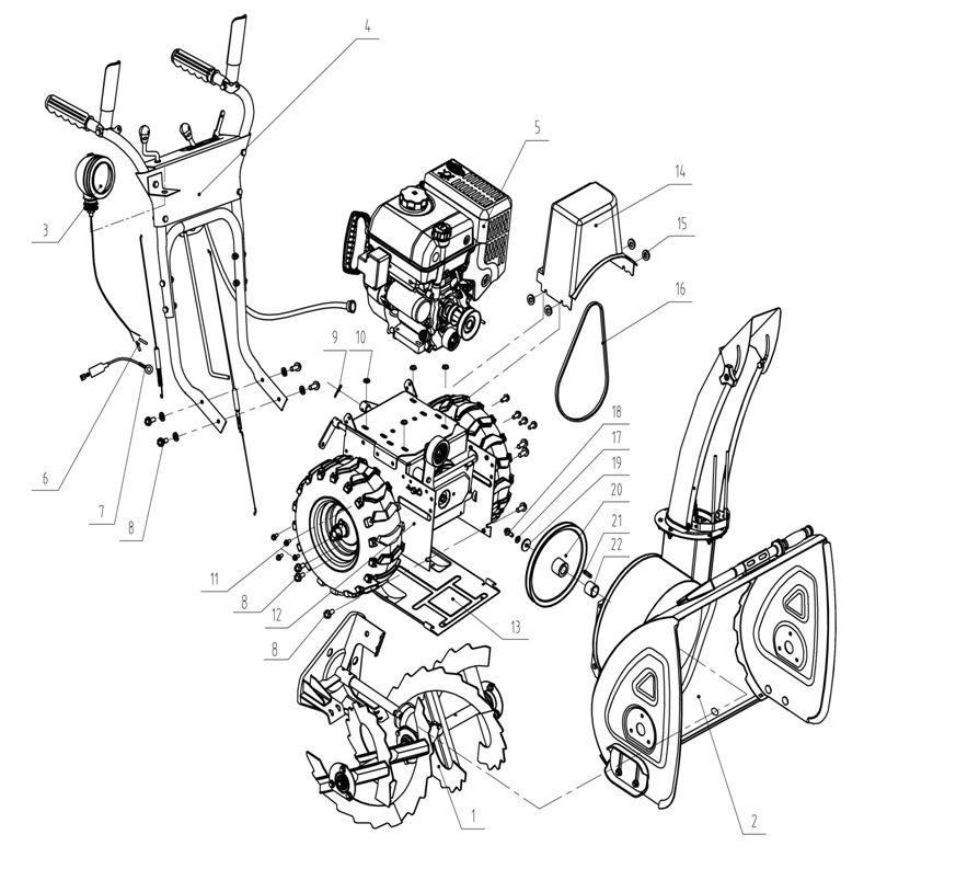 ЗАПЧАСТИ ДЛЯ СНЕГОУБОРЩИКА БЕНЗИНОВОГО ELITECH СК 7 (2014 ГОД) (ОБЩАЯ)