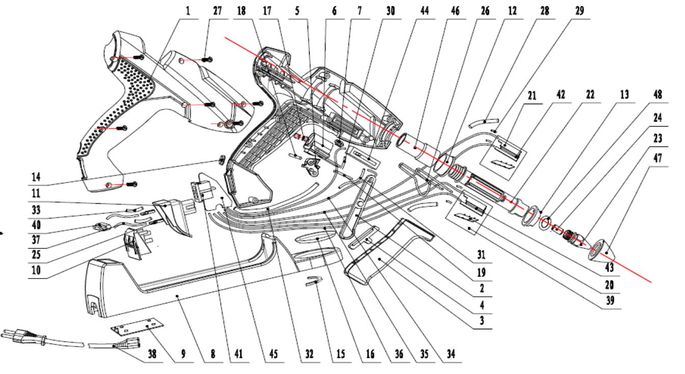 ЗАПЧАСТИ ДЛЯ ПИСТОЛЕТА КЛЕЕВОГО ЭЛЕКТРИЧЕСКОГО ELITECH ПКЛ 5015К