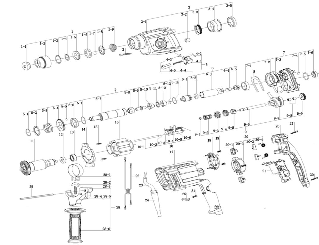 ЗАПЧАСТИ ДЛЯ ПЕРФОРАТОРА ЭЛЕКТРИЧЕСКОГО ELITECH П 0724РЭМ ПРОМО (2019 ГОД)
