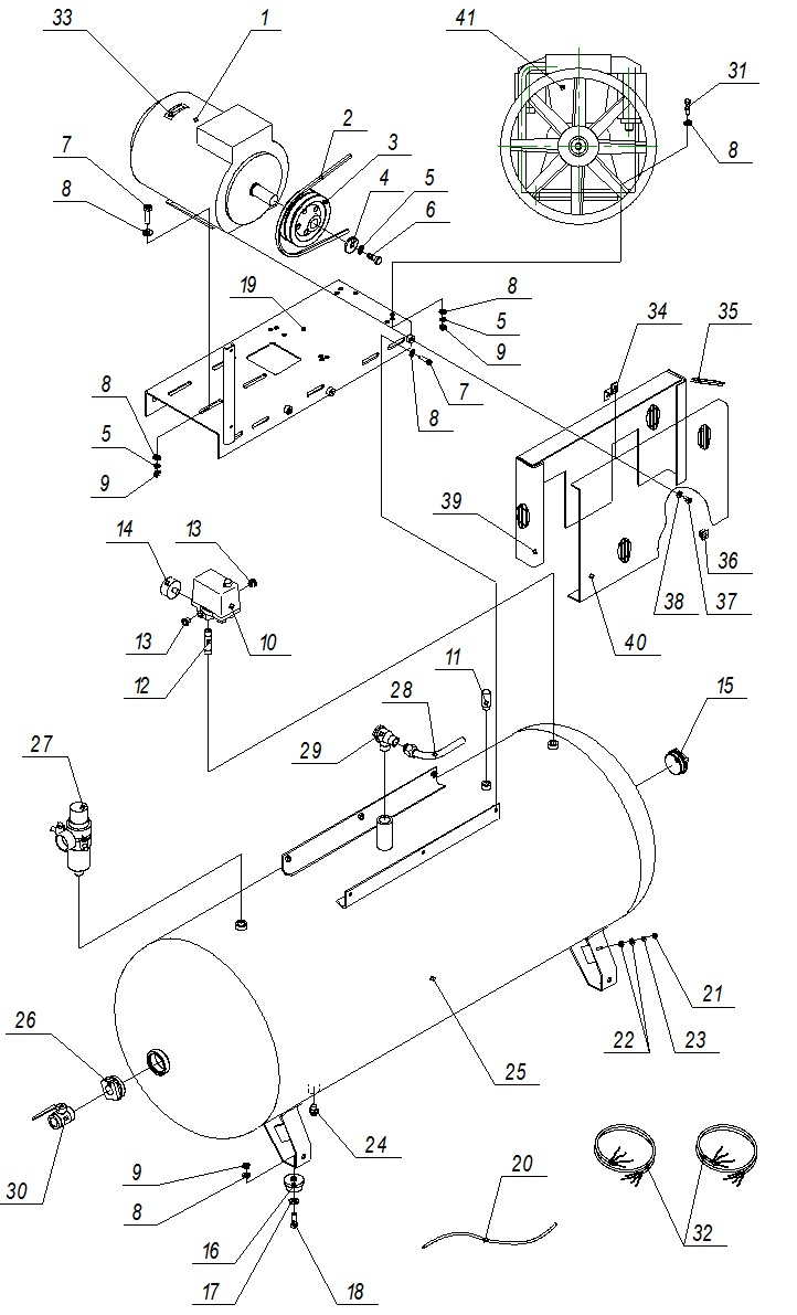 ЗАПЧАСТИ ДЛЯ КОМПРЕССОРА ПОРШНЕВОГО ELITECH KP500/AB981/7.5T (КАТАЛОГ ОБЩЕГО ВИДА)