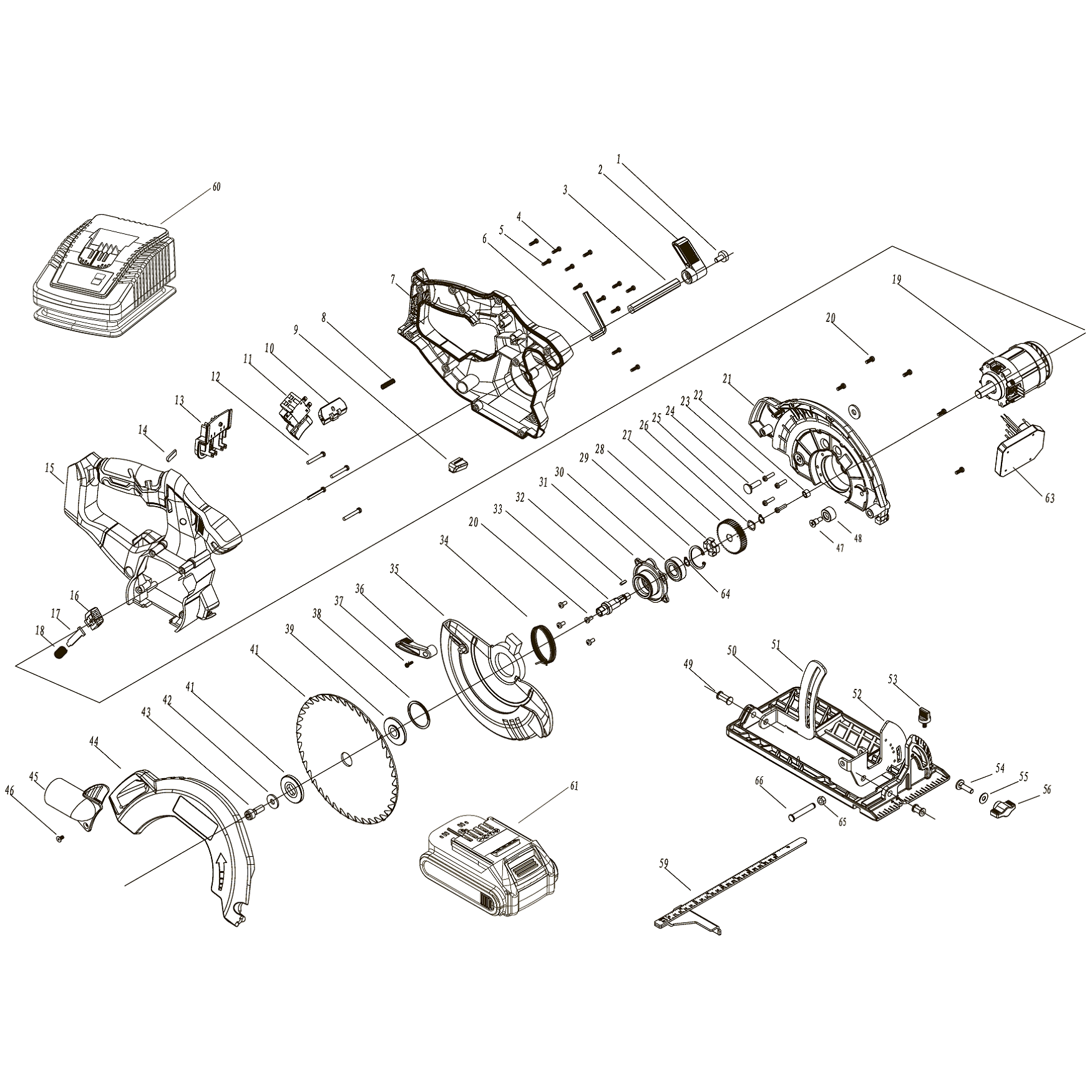 Бесщеточная пила циркулярная, 1 АКБ (4 Ач), в коробке CPB-190-41