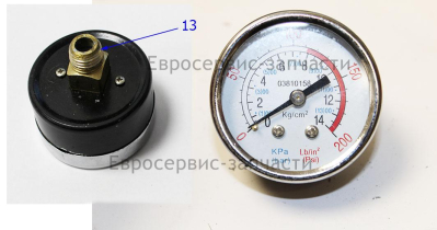 Манометр D52, G1/4(D13), 0-14 bar. КПБ 220/50 2019. СМ. 0701.013300